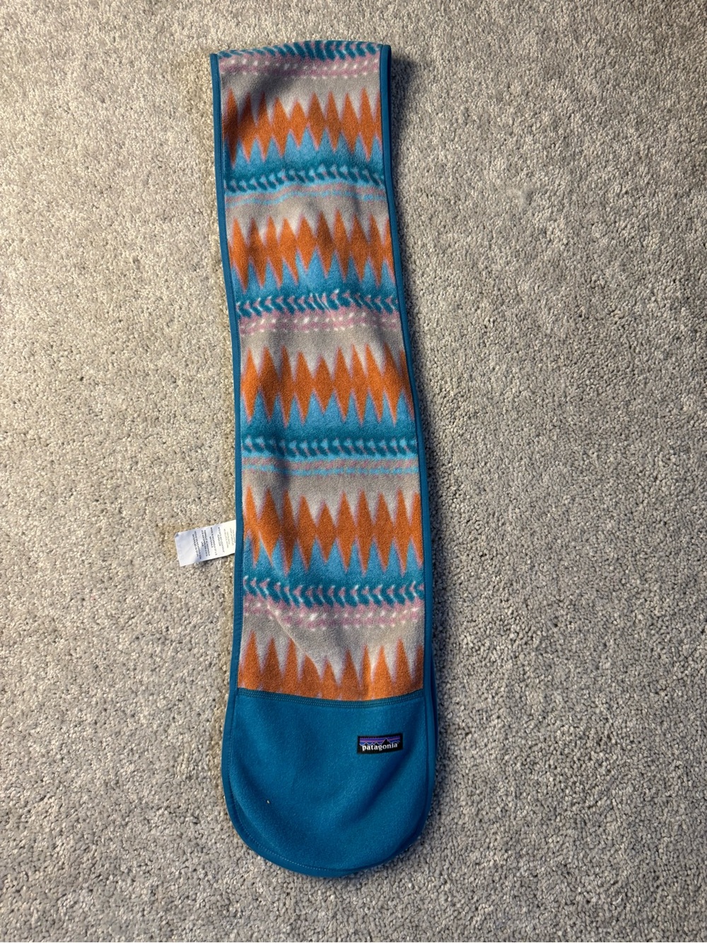 Patagonia Teal and Orange Zigzag Knit Scarf